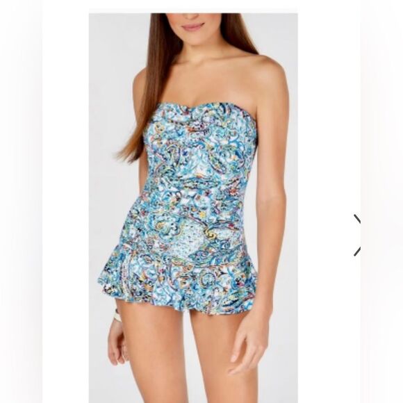 Lauren Ralph Lauren Mystic Paisley Tummy Control One-Piece Swim Dress - Picture 1 of 14